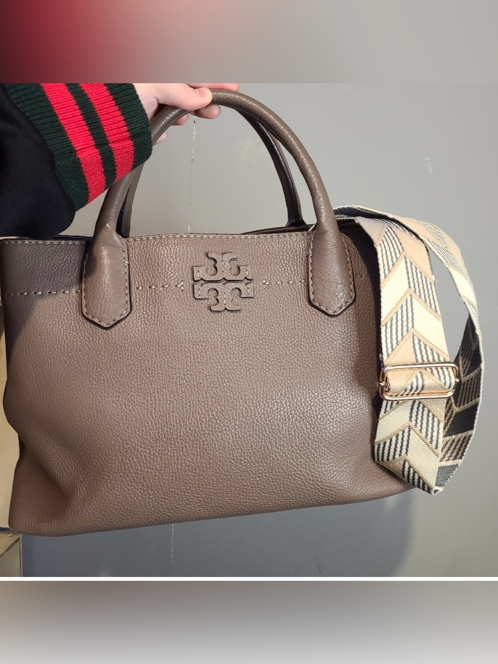 Tory Burch Brown Leather Two Way Crossbody Satchel Bag Adjustable Strap